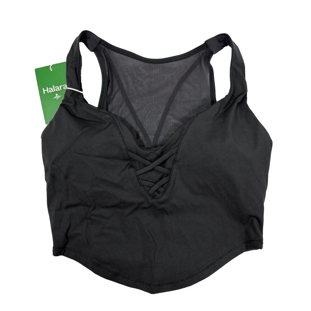 HALARA SoftlyZero™ Plush Racerback Contrast Mesh Crop Tank Top XS Black NWT B82